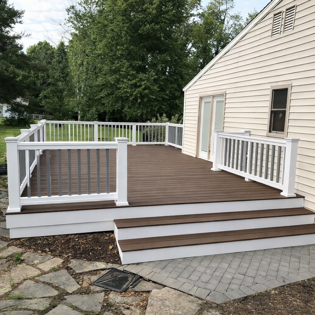 Deck stairs and railing